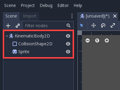 Godot Scene with KinematicBody2D Objects