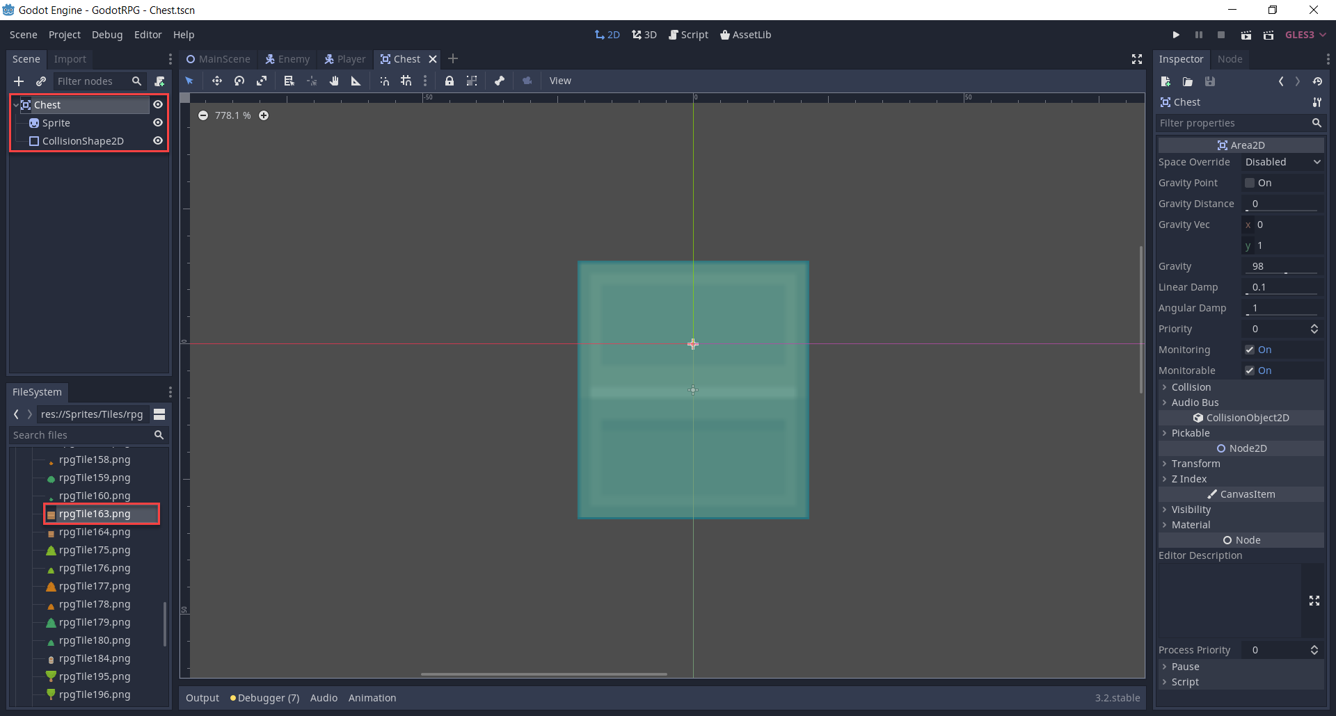 Chest node object creation in Godot