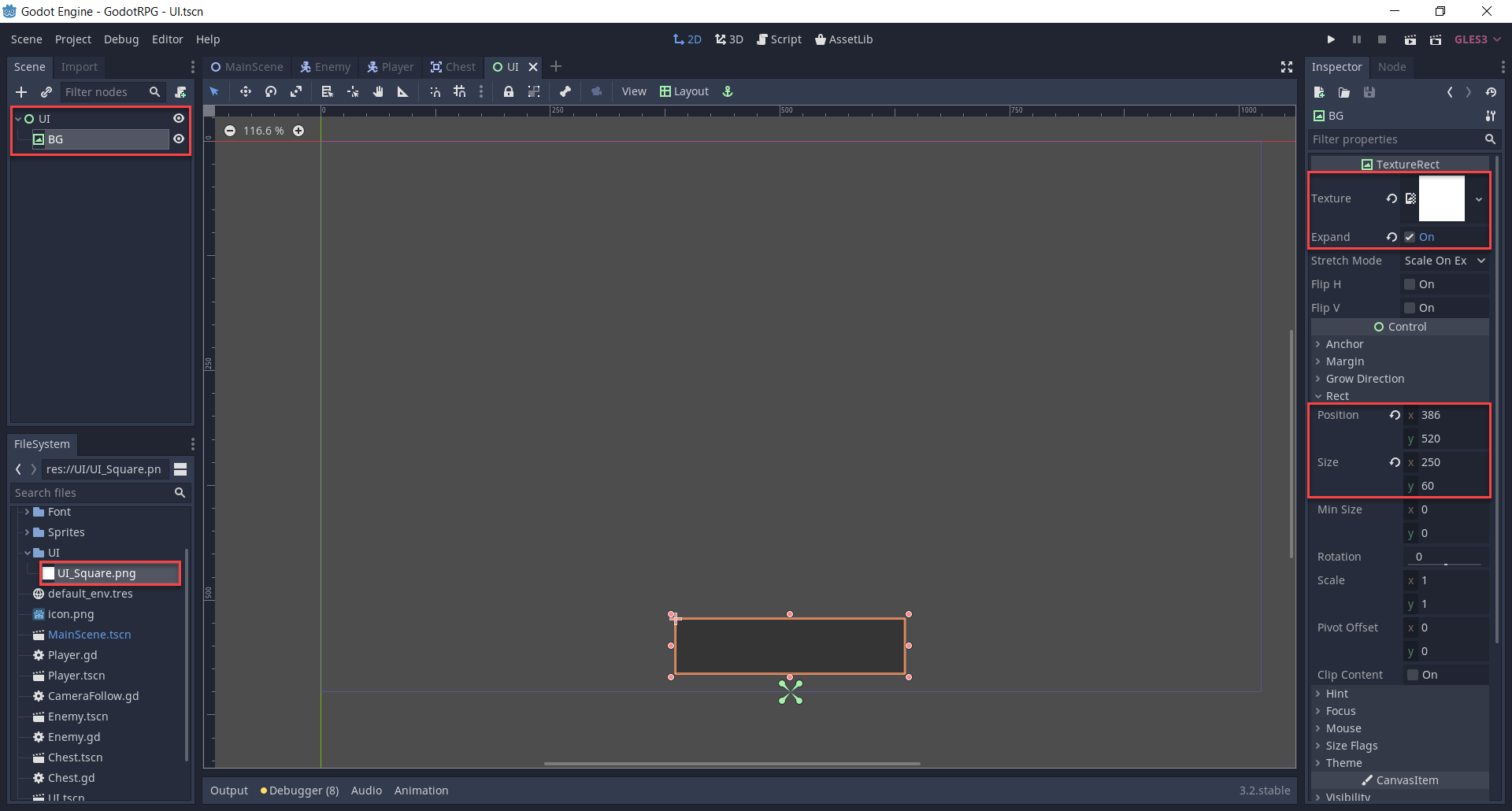 Godot UI Canvas with rectangle