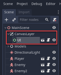 Godot CanvasLayer with UI added