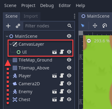 Godot CanvasLayer added to MainScene node