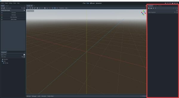 Godot Editor with the Inspector panel circled